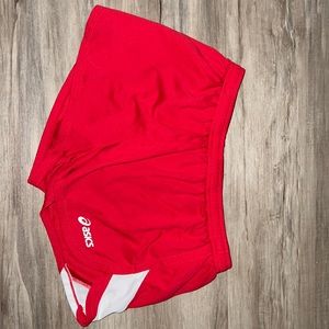 red asic athletic shorts